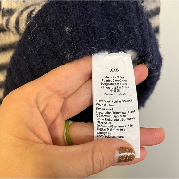 J. Crew Fuzzy Wool Elbow Patch Striped Sweater Navy & Cream - Picture 4 of 7